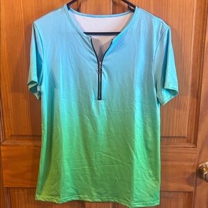 Gradient Blue and Green Zip-Up Shirt